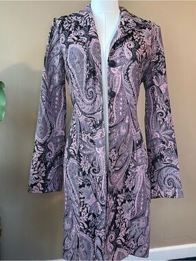 vintage whimsical tapestry trench coat